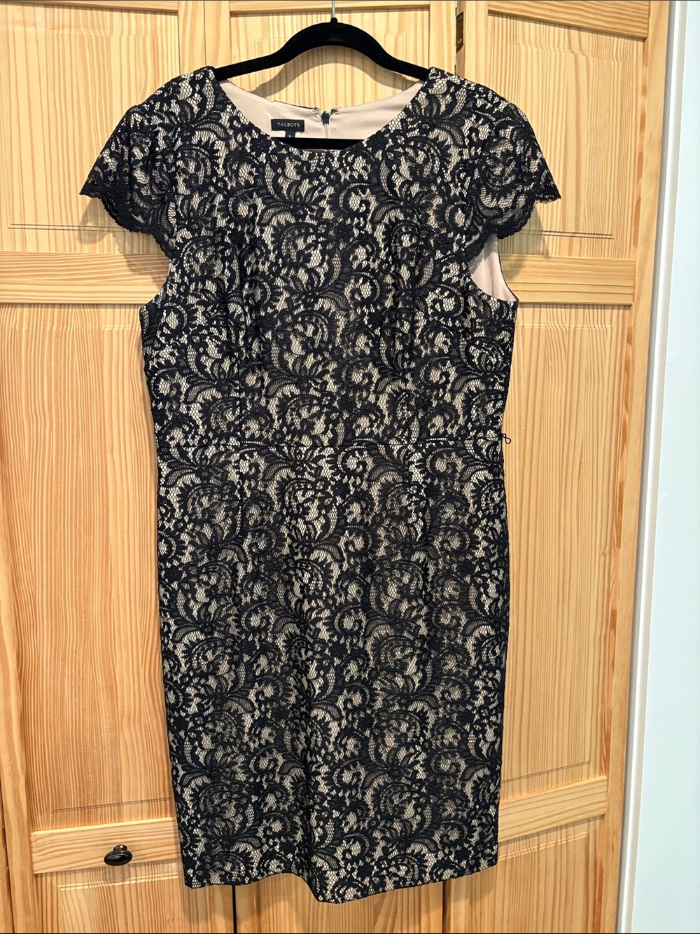 Talbots Black Lace Midi Dress with Nude Lining